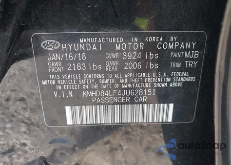 2018 Hyundai Elantra Sel/Value/Limited from USA, damaged, VIN KMHD84LF4JU628151
